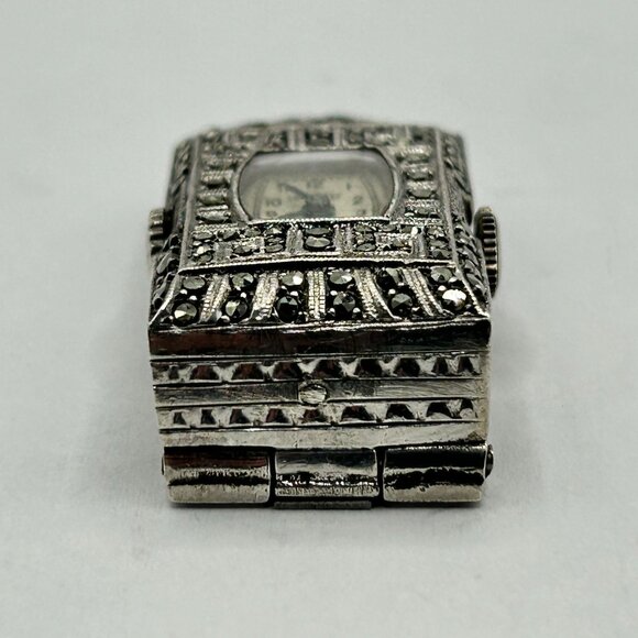 Antique Chronex Marcasite & 925 Sterling Silver Fur-Clip Watch - Windup Movement - Picture 3 of 6